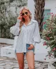 Camicette da donna Camicia da donna Chiffon a righe Protezione solare Tasche Donna 2023 Summer Beach Manica lunga Elegante Casual Streetwear
