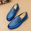 Blue Men Woven Leather Loafers Men Casual Shoes New Shoes Men Slip-On Fashion Shoes Mens Size 38-48