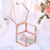 Sacchetti per gioielli Hexagon Scatola per anelli in vetro oro rosa trasparente Wedding Geometric Clear Organizer TabletopHolder