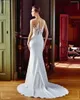 Exquisite Mermaid Wedding Dresses With Shawl Scoop Neck Lace Appliques Satin Bridal Gown Sweep Train Fish Tail Mariee Robe De Novia 326 326