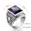 Solitaire Ring Real 925 Sterling Silver Heavy Signet Rings Men's Massive Amethyst 12 16mm Stone Party Male Vintage Jewelry Gift till make Top 230625