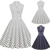 Casual Jurken Notched Kraag Knop Hoge Taille Polka Dot Vrouwen Vintage Lange Jurk Elegante Kleding 50S Pinup Gewaad A-lijn vestidos 2023