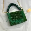 حقيبة كروسة من الحرير المصنوعة يدويًا و SATIN HOYHELD CROSSBODY مع حبات Maomao Acrylic Beads محمولة مربعة صغيرة للنساء 230625