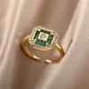 Zespół pierścionki zielony kwadratowy pierścionek dla kobiet dziewczyna ze stali nierdzewnej BirthStone para akcesoria do pierścionków na palec Party biżuteria Anillos Bijoux Femme x0625