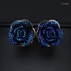 Stud Küpe Varış Toptan Moda Kore Mücevherleri Zarif Mavi Gül Renkli Çiçek Kadınlar İçin Romantik Çiçek XLL174