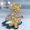 Cluster Rings Wong Rain Luxury 925 Sterling Silver Flowrs Citrino Diamanti ad alto tenore di carbonio Gemma Fine Jewelry Anello per le donne Regali all'ingrosso