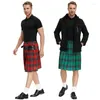 Stage Wear Halloween Men Scotland Kilt Traditional Plaid Belt Pleated Bilateral Chain Costume Punk Hip-hop Avant Scottish Tartan Pants Ski