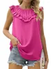 Blusas Femininas Colete Feminino de Verão Sem Mangas Chiffon Camisa Casual Vintage O-neck Babados Dobras Elegante Regata Feminina