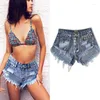 Frauen Shorts Sommer Jeans Frau Hohe Taille Booty Denim Mode Ripped Distressed Niet Quaste Punk Kleidung