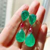 Studörhängen Eyika Vintage Paraiba Tourmaline Rose Red Green Blue Fusion Stone Water Drop For Women Bridal Wedding Jewelry Gift