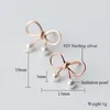 Stud Earrings Genuine 925 Sterling Silver Lovely Bow Pearl Ear Studs Gold Gift Female Sweet Cute Style Jewelry