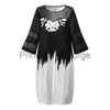 Casual Jurken Elegante Plus Size Jurk Print Ronde Hals Ruches 34 Lengte Flare Mouwen Bodycon Curvy Jurk Herfst Outfits Vrouwen Vestidos x0625