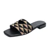Designer di diapositive donne ricamato sandali di diapositiva metallica lettera p sandalo triangolo stampato di tessuto tacchi tacchi da donna scarpe da spiaggia estiva