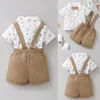 Clothing Sets Baby Boys Summer Short Outfit Sleeve Tops Elastic Shorts Khaki Casual Suit Outing Wear