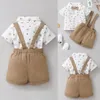 Kläder sätter baby pojkar sommar kort outfit hylsa toppar elastiska shorts khaki casual kostym utflykt slitage