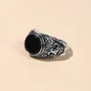 Band Rings Gothic Style Punk Natural Stones Horse Engrave Rings Massive Silver Color Men's Finger Ring Jewelry For Gift x0625