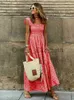 Casual Dresses WildPinky Elegant Square Collar Plaid Summer Dress Women A-line Elastic Khaki Ruffled Dresses Beach Party Sleeveless Maxi Dress J230625