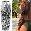 Tillfälliga tatueringar 80stillverkar Full Arm Tattoo Forest Lion Wolf Skull Man Women Gun Flower Sexig vattentät kroppsben Art klistermärke 230621