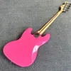 Negozio personalizzato, chitarra elettrica a quattro corde rosa basso, tastiera in acero, accessori cromati, spedizione gratuita