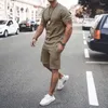 Men's Tracksuits Mens Tracksuit 21 Summer Short Sleeves & Shorts Casual Pure Color Outfits Men Breathable Two Piece Pants Active Sweatsuits