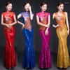 Abbigliamento etnico Pavone Ricamo Paillettes Stile cinese Lungo Cheongsam Sexy Slim Party Abito da sera Stage Dance Dressing Qipao Vestidos