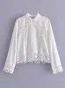 Women's Tracksuits Vintage Two Pieces Set Women Outfits Lace Long Sleeve Down Shirt Holiday Shorts Sweet Crochet Blouses Work White