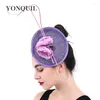 Berets Women Fabric Flower Marron Fascinators Hat Bridal Fancy Feather Hair Clips Fascinator Wedding Headwear Elegant Ladies Headdress