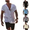 Camisas casuais masculinas blusas masculinas de linho de algodão camisa formal para homens soltos normais sociais top manga curta roupas de negócios