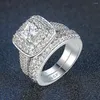 Bröllopsringar Zhouyang Luxury Ring Set For Women Iced Out Cubic Zirconia Female Engagement Finger Hippie Jewelry Wholesale R709