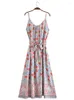 Casual Dresses Summer Clothes for Women 2023 Bohemian Vintage Patchwork Floral Print Boho Long Dress V Neck Sleeveless Slip With Belt