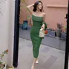 Casual Dresses Pearl Sling Dress Knitted French Elegant Green Mid Length Summer Women's Bodycon Sexy Ladies Birthday Party Club Sundress