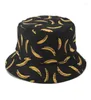 Berets Panama Bucket Hat for Women Summer Cap Men Banana Print Bob Hip Hop Gorros Fisherman Sun