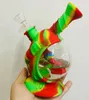 Colorful Spacecraft Style Silicone Bubbler Glass Pipes Kit With Handle Filter Funnel Bowl Dry Herb Tobacco Waterpipe Hookah Shisha Smoking Bong Holder Handpipes