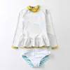 Fato de banho sereia infantil UV UPF 50+ manga comprida roupa de banho para meninas roupa de banho infantil roupa de praia 1-9T L230625