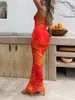 Casual Dresses Women Summer Sleeveless BodyCon Long Dress Axless Tie-Dye Print Cocktail Party Club