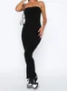 Casual Dresses Damen Y2k Figurbetontes Schlauchkleid Low Cut Rückenfrei Trägerlos Lang Sexy Aus Schulterfrei Ästhetische Streetwear