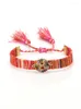 Braccialetti con ciondoli Colori multipli Cz Cristallo pavimentato Lettera Parola M Morbido cotone seta Boho Bohemia Nappa Bracciale regolabile per donna