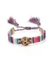 Braccialetti con ciondoli Colori multipli Cz Cristallo pavimentato Lettera Parola M Morbido cotone seta Boho Bohemia Nappa Bracciale regolabile per donna