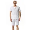 Tute da uomo Summer Mens Cotton Linen Vneck Beach Suit Tshirt Shorts Set Sport Thin Slim Fit Soft Tuta da uomo Abbigliamento Joggers Gym 230625