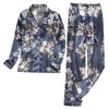 Pijama feminino Sleep Lounge primavera verão conjunto de pijama feminino de cetim de seda camisa de manga comprida com calça roupa de dormir loungewear pijama feminino ternos mujer