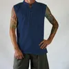 Men's Tank Tops Men Imitation Summer Casual Top Linen Solid Sleeveless Neck V Loose Vintage Bandage Vest Blouse Shirt Men's Clothing