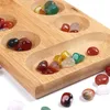 Bulmacalar Mancala masa oyunu ile renkli taşlar ile çakıl taşları katlanır ahşap satranç seti r9jd 230621