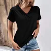 Damskie bluzki damskie koszulka T-shirt swobodne krótkie sleevs Summer Top Długość Dokorta V Decor V Szyja Koszulka Solid Kolor Oddychający dama