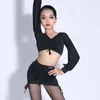 Stage Wear Mesh Latin Dance Tops Black Practice Skirt Samba Costume Summer Girls Clothes Salsa Dancewear Tap Outfit JL3191