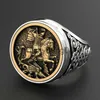 Полоса Rings Punk Cool Mens Finger Ring Dual Gold Color Metal Rome Soldier Horse Ragon Ring