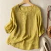 Vrouwen Blouses China Stijl Shirt Vrouwen Zomer 2023 Borduren Casual Losse Zevende Mouw Katoen Linnen Top O-hals YCMYUNYAN