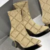 Lettre d'hiver bottes longues botte pointue sexy talons aiguilles imprimé alphabet arabe femmes chaussures de marque dame fermeture éclair chaussures à talons hauts grande taille 35-42 avec boîte