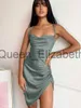 Abiti casual Dulzura Satin Women Strap Mini Dress Increspato Lace Up Cross Bandage Backless Bodycon Sexy Party Elegante 2023 Club Christmas Slim J230625