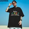 Mannen T-shirts ZAZOMDE Mannen Cartoon T-shirts Hip Hop Streetwear Letter Dinosaurus Gedrukte Punk Tops Zomer Vintage Oversized T-shirts met korte mouwen J230625