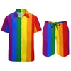 Agasalhos masculinos LGBT Arco-íris Conjuntos masculinos Bandeira do orgulho gay Conjunto de camisas casuais Havaí Férias Shorts Terno de verão 2 peças Tamanho grande 2XL 3XL 230621